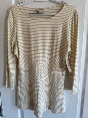 Beige by eci Cream and Taupe Striped Long Sleeve Knit Top